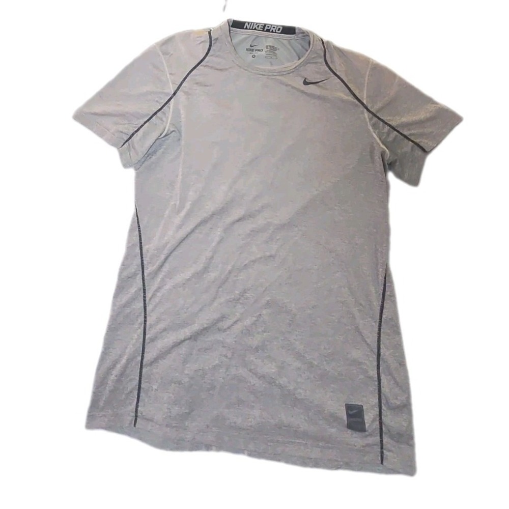 Nike Pro Dri Fit Shirt Mens Medium Gray Fitted Short Sleeve Training Athletic M